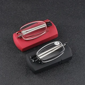 Unisex Metal Compact Folding Anti-Blue Light Reading Glasses with Case 1.0-4.0